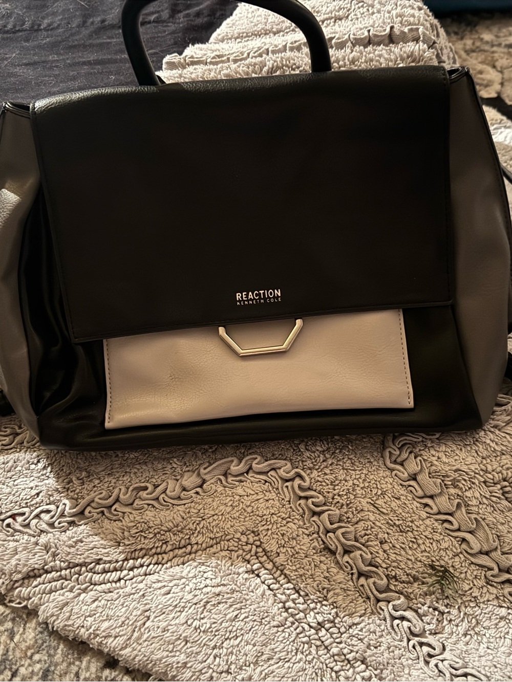 Reaction Kenneth Cole Black and Cream Top-Handle Satchel